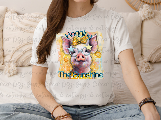 Hogging The Sunshine Pig Graphic Tee | Cute Summer Farm Animal Shirt