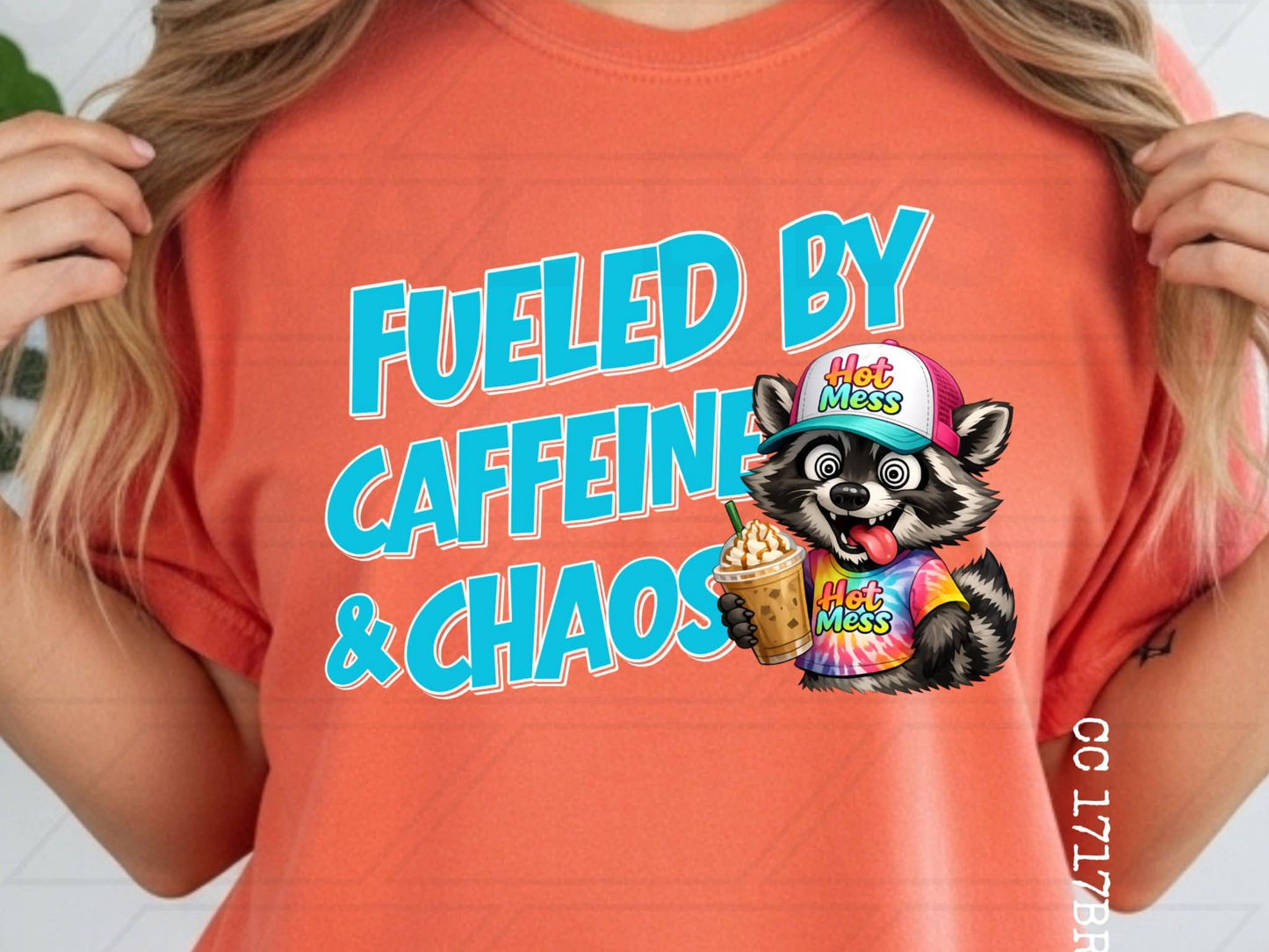 Fueled By Caffeine & Chaos Raccoon Graphic Tee