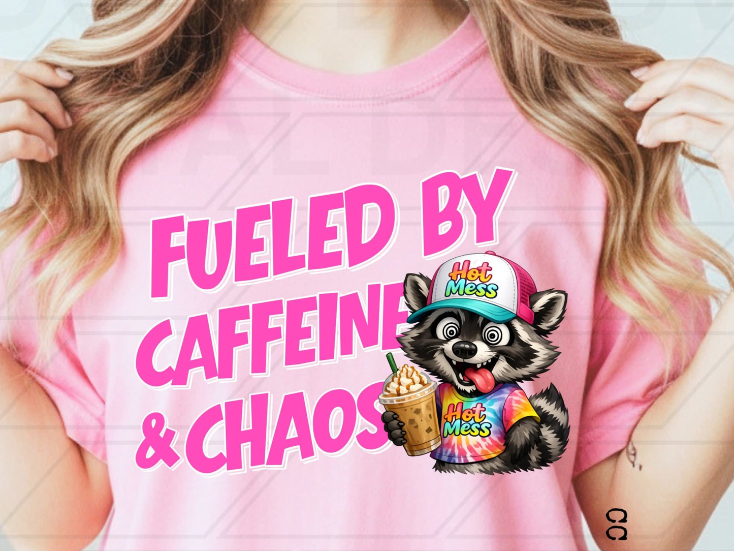 Fueled By Caffeine & Chaos Raccoon Graphic Tee