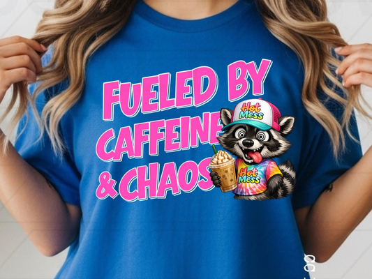 Fueled By Caffeine & Chaos Raccoon Graphic Tee