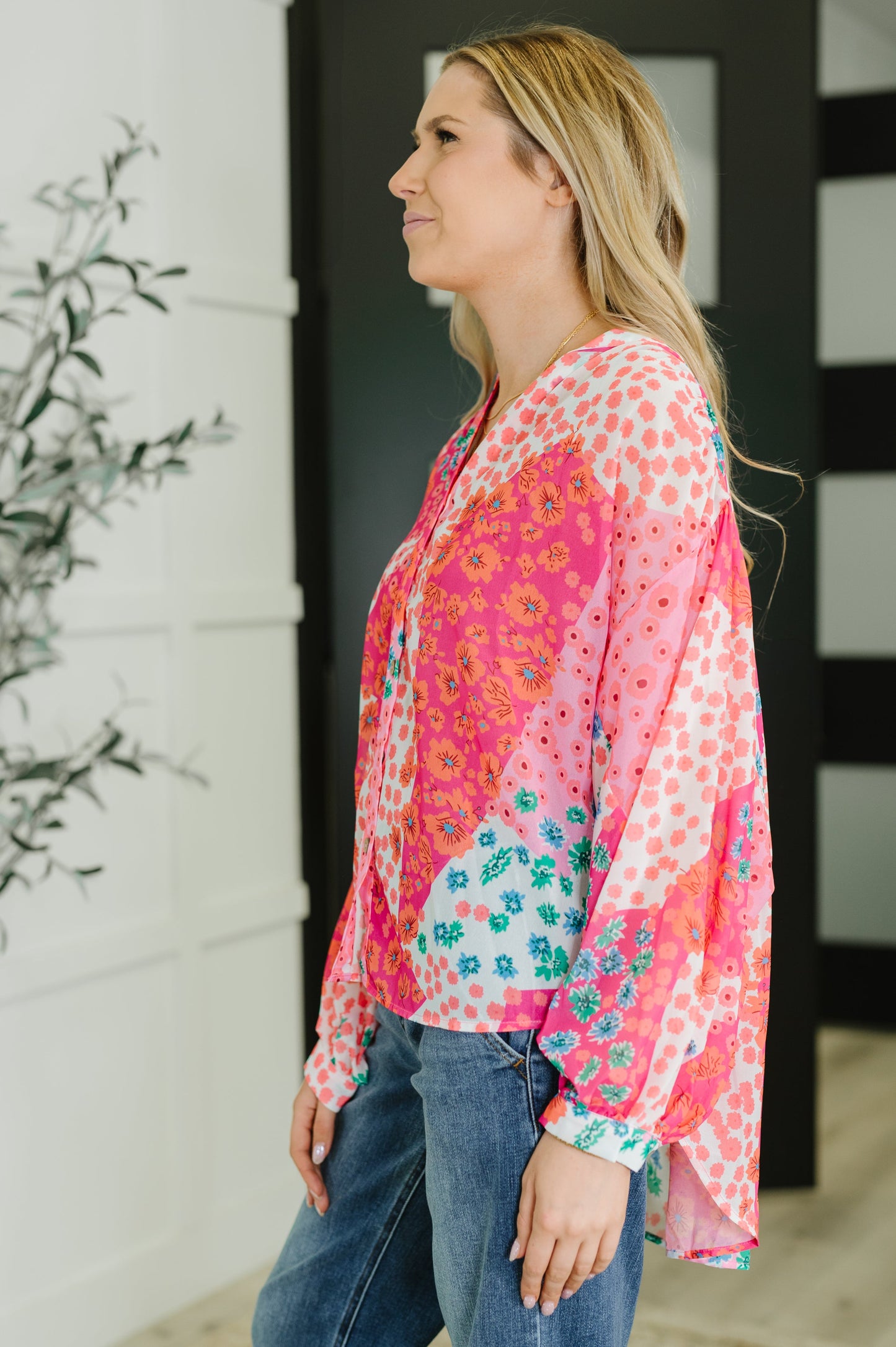 No Hesitation Mixed Print Blouse