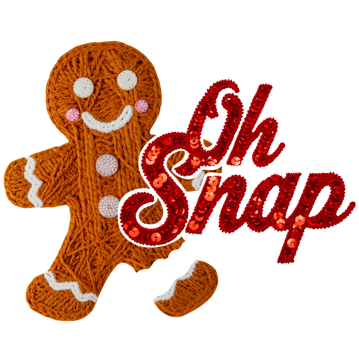 🍪 Oh Snap Gingerbread Tee – Funny Christmas T-Shirt with Faux Yarn & Sequin Design