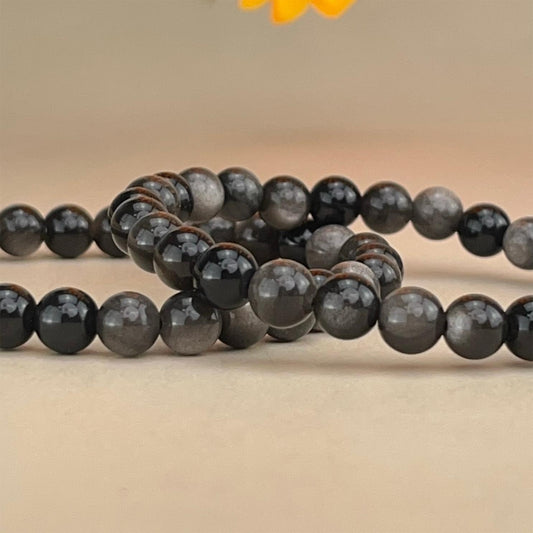 Natural 6mm Silver Sheen Obsidian Crystal Stretch bracelet