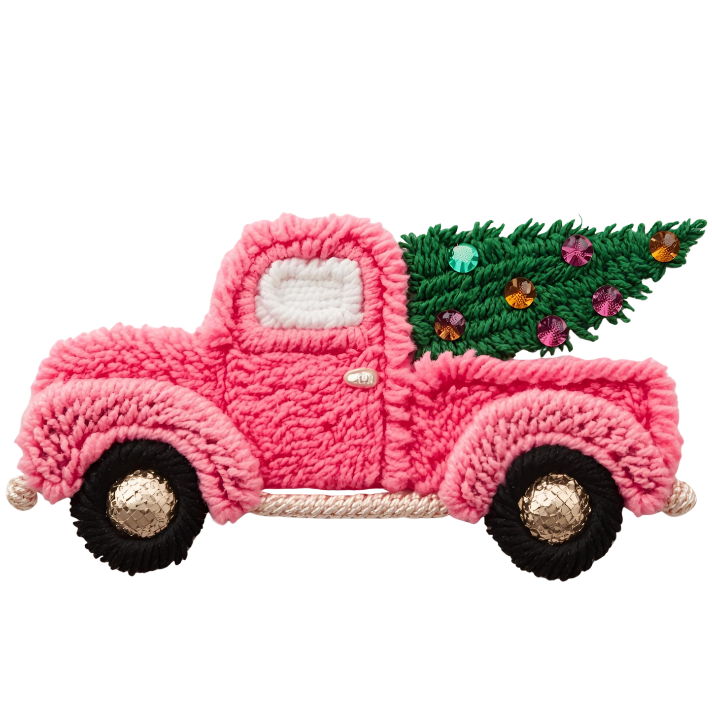 🎀 Pink Christmas Truck Tee – Faux Yarn Holiday T-Shirt with Christmas Tree Design