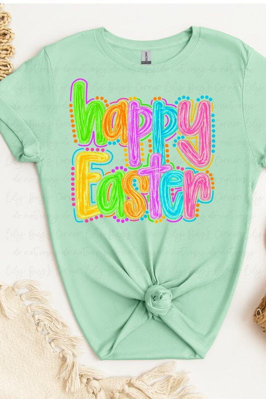 Happy Easter Colorful Graphic T-Shirt | Bright Neon Easter Tee | Spring Holiday Shirt