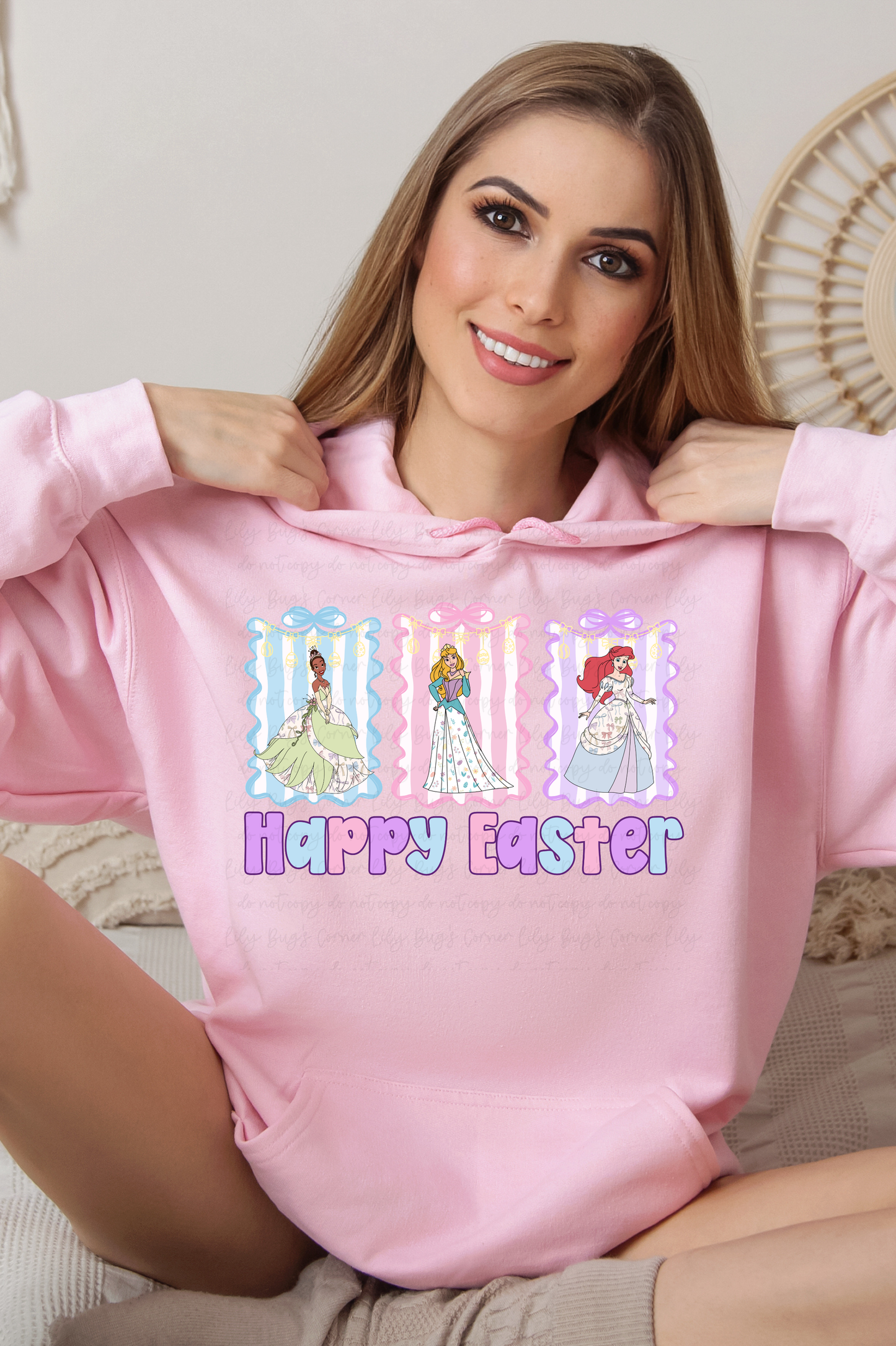 Fairy Tale Princess Happy Easter Graphic Hoodie | Spring Royal Easter Sweatshirt | Princess Holiday Hoodie