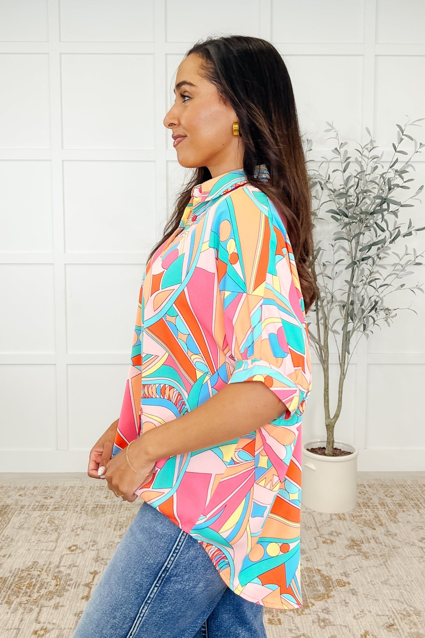 Wide Eyed Abstract Print Batwing Blouse