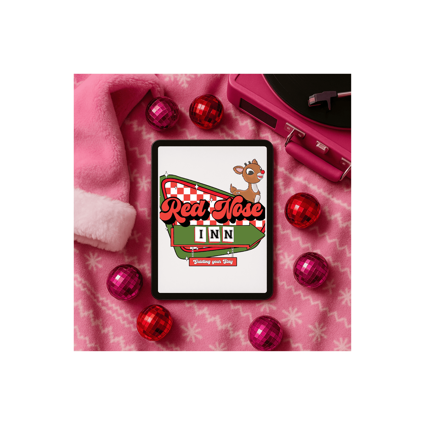 🦌 Red Nose Inn Christmas Tee – Retro Rudolph Holiday T-Shirt