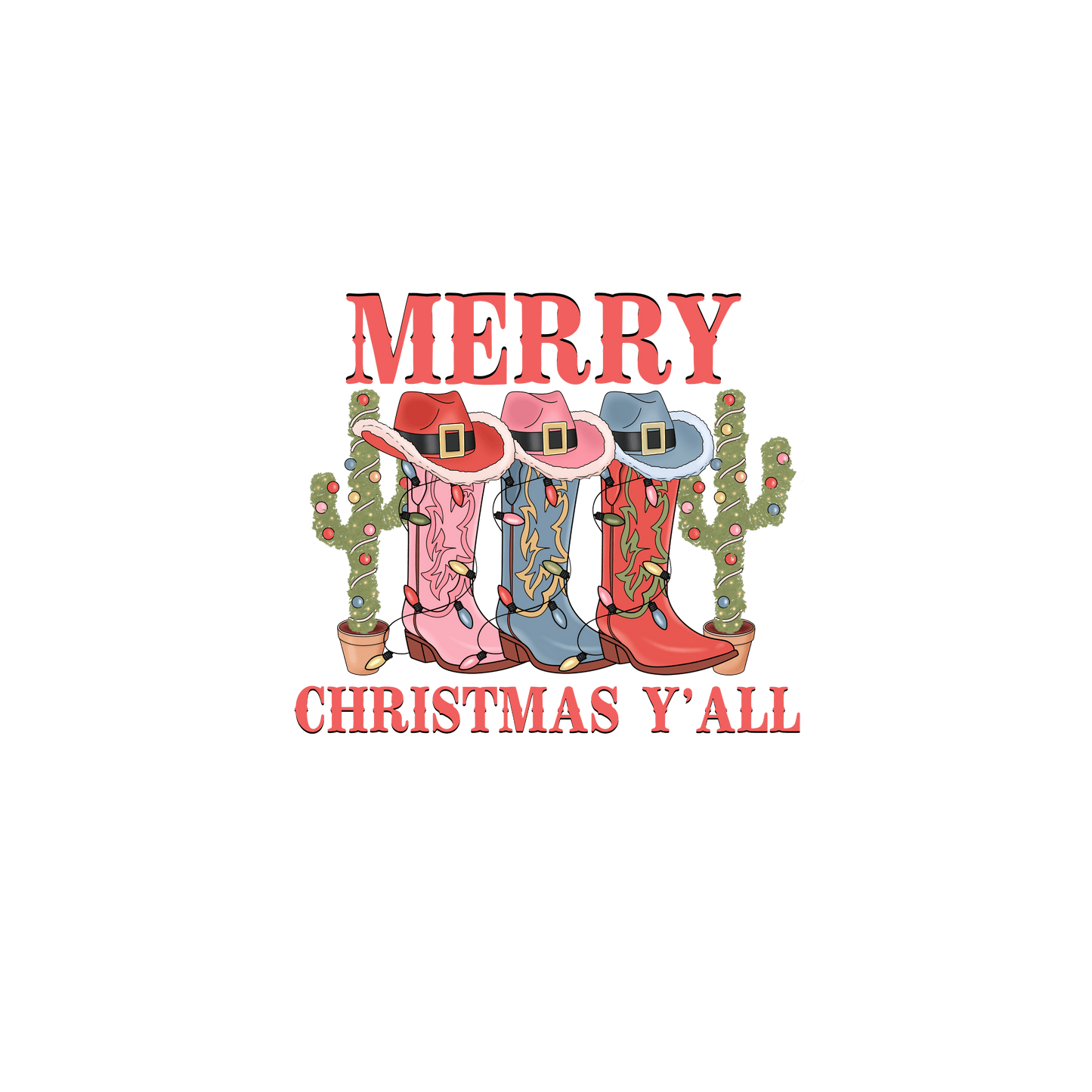 Merry Christmas Y’all T-Shirt | Western Cowboy Boot Holiday Tee | Country Christmas Graphic Shirt