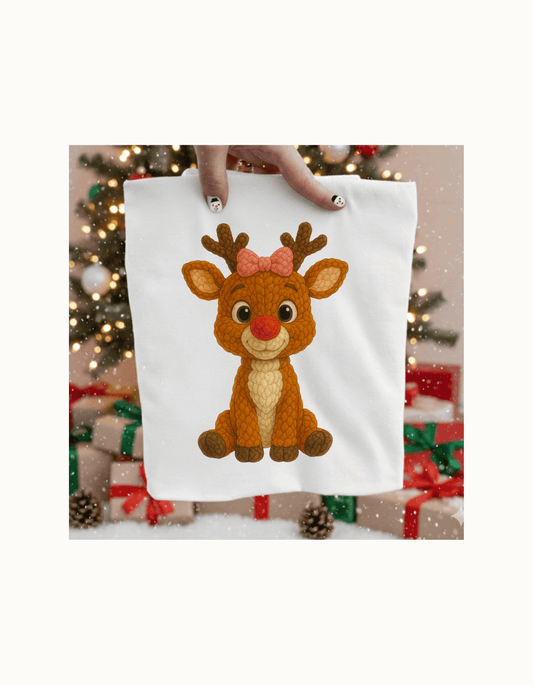 Cute Reindeer Christmas T-Shirt | Bow Red Nose Reindeer Tee | Adorable Holiday Graphic Shirt