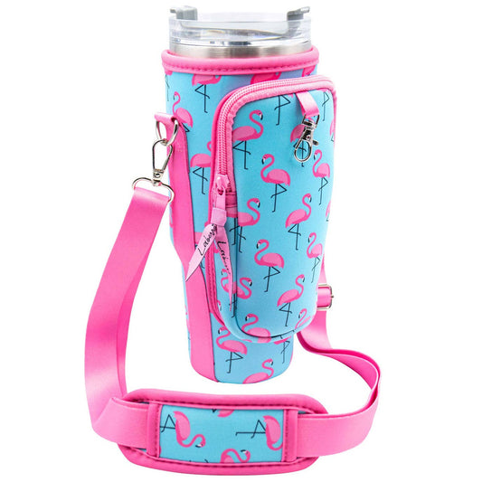 40 oz Tumbler "Handle" Bag - Flamingos