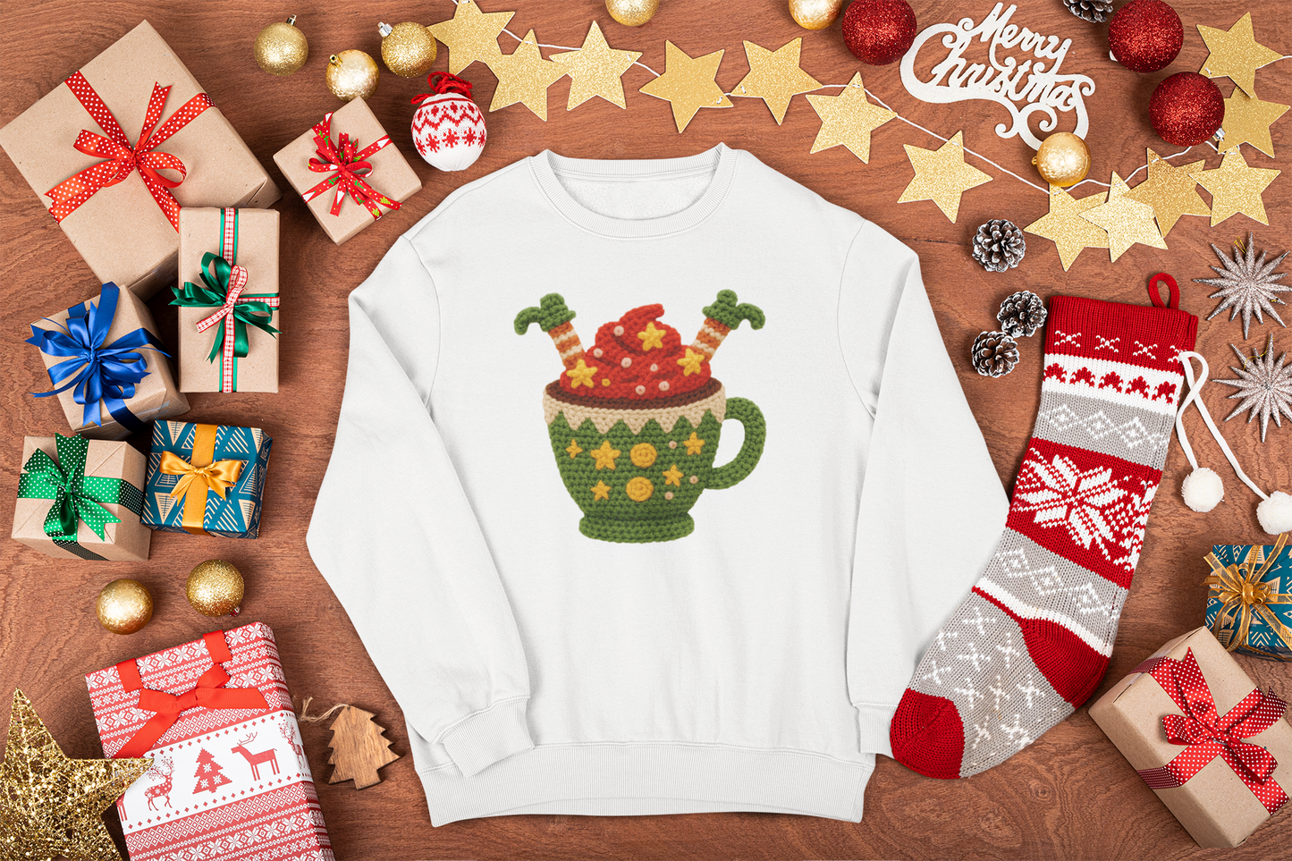 Hot Cocoa Elf Feet Christmas T-Shirt | Festive Holiday Mug Tee | Cute Cozy Christmas Graphic Shirt