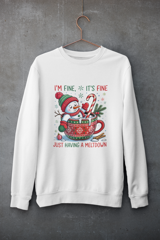 ☃️ Funny Snowman “Just Having a Meltdown” Tee – Cute Christmas Humor T-Shirt