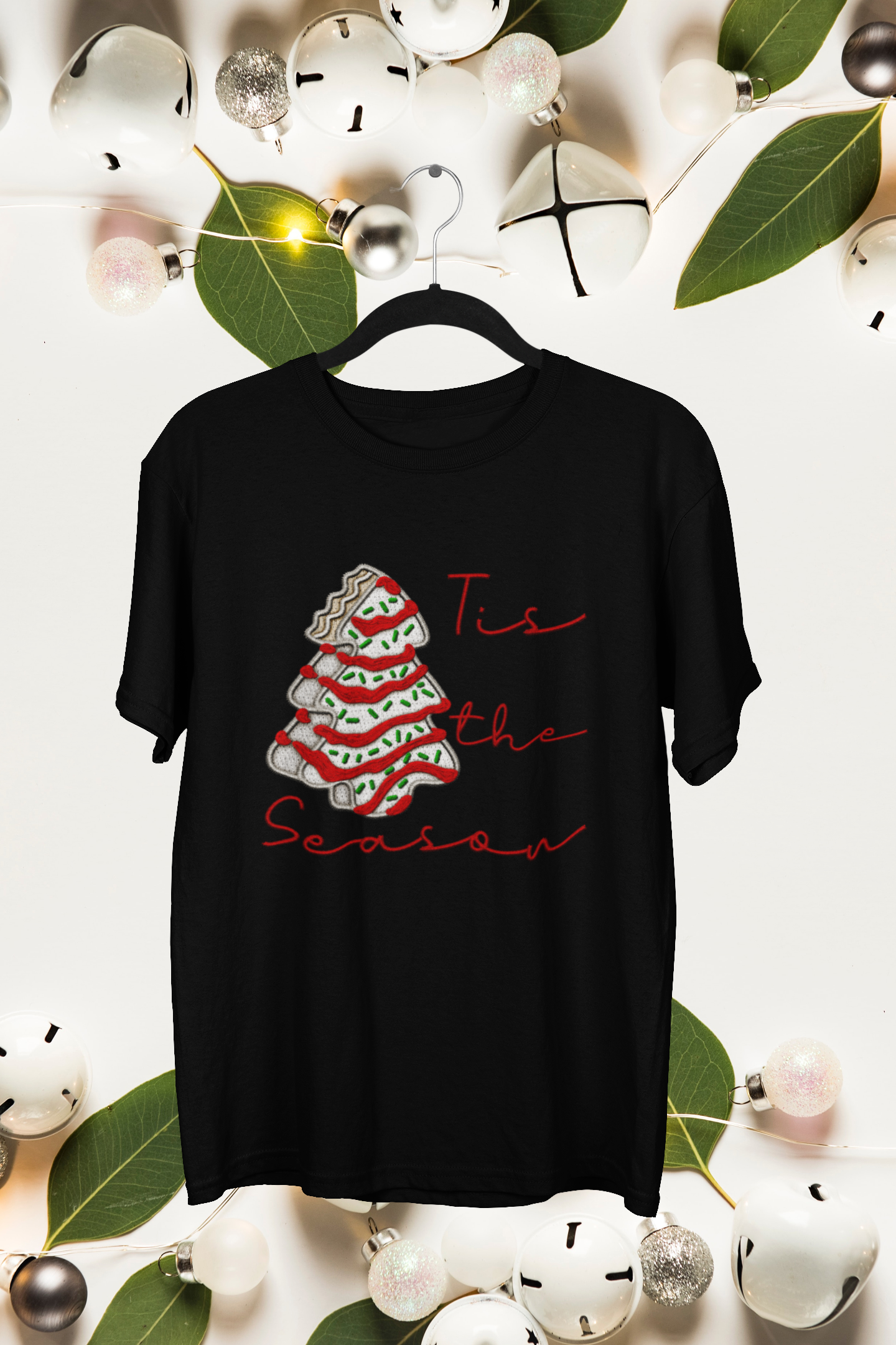 🎄 Tis the Season Tee – Christmas Cake Embroidery-Style Holiday T-Shirt