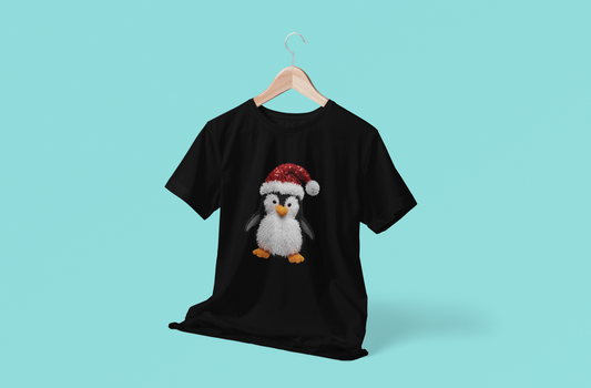 🐧 Christmas Penguin Tee – Cute Faux Yarn Holiday T-Shirt