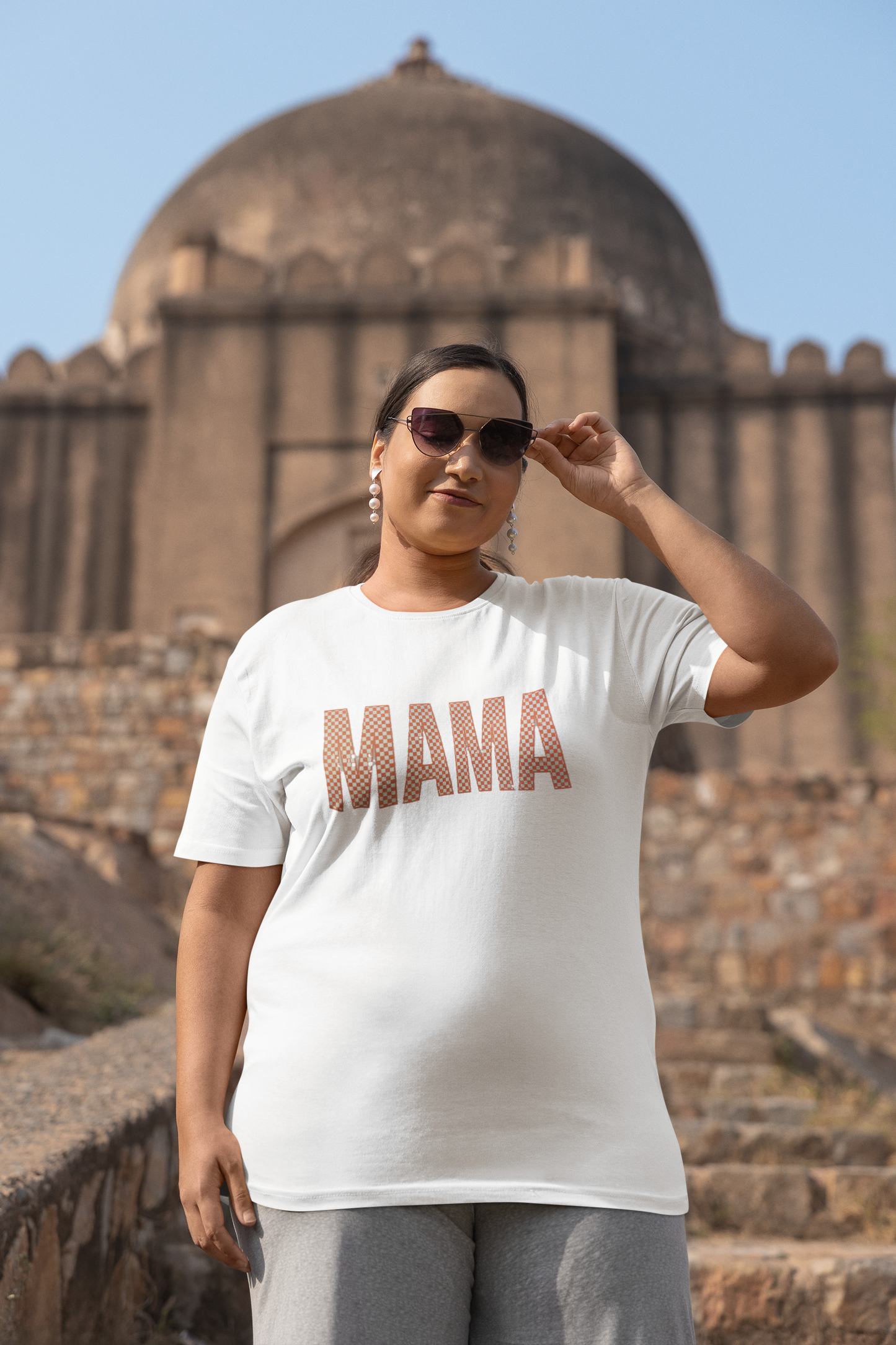 Orange and White Checkered Mama Tshirt