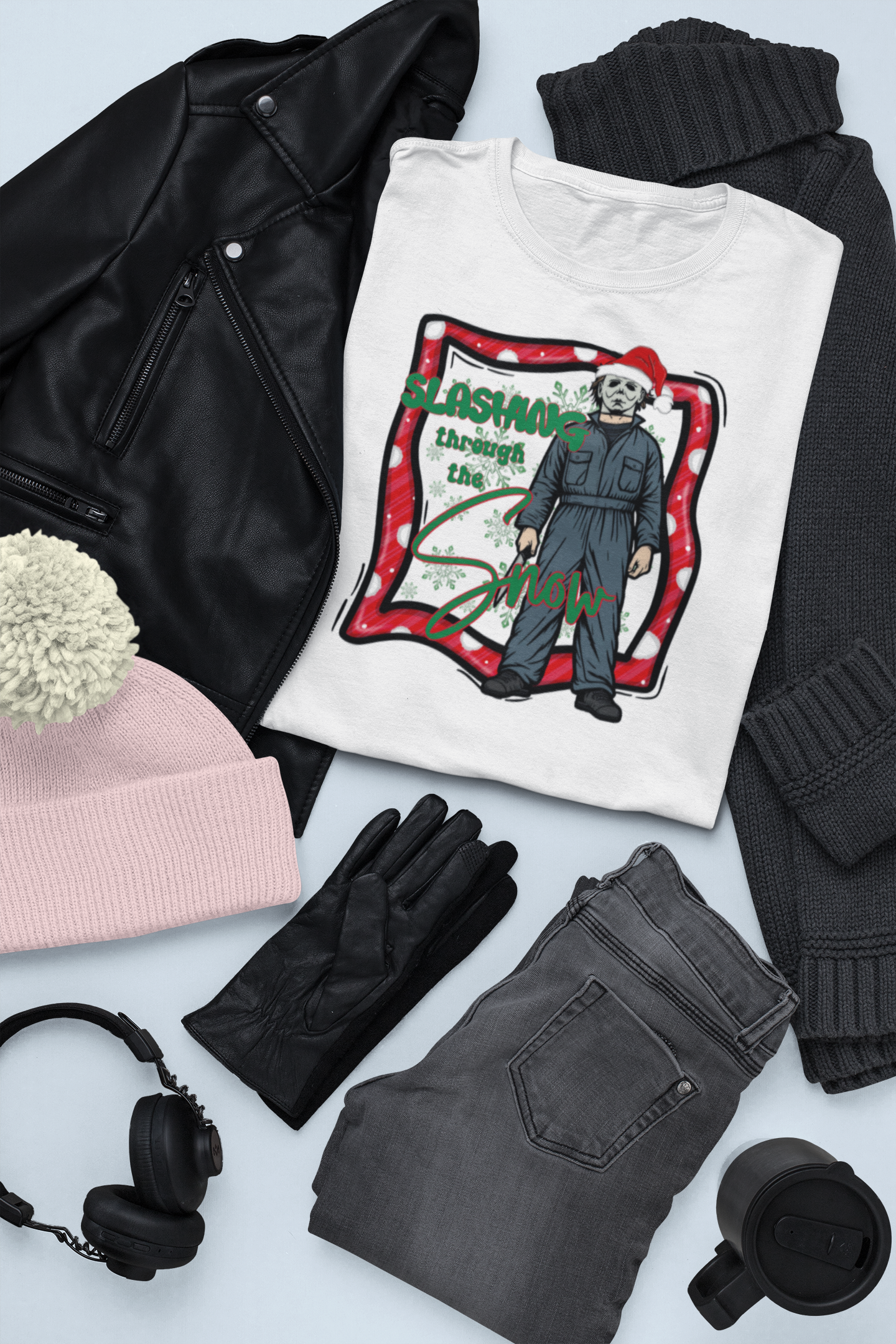 Slashing Through the Snow – Horror Holiday T-Shirt