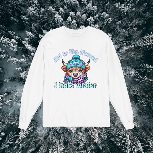 Not In The Mooood I Hate Winter Cow Sweatshirt | Funny Winter Graphic Crewneck