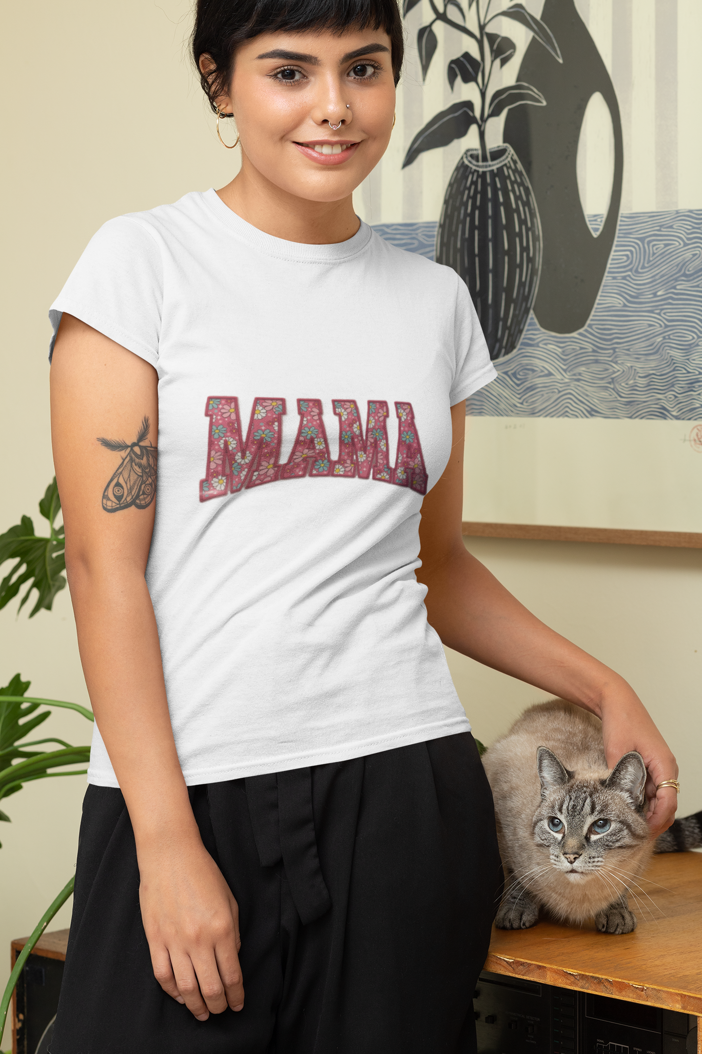Flowered Mama Letters Tshirt